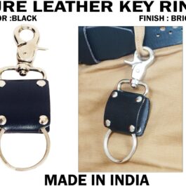 Genuine Leather Key Ring Black w/Bright Fitting